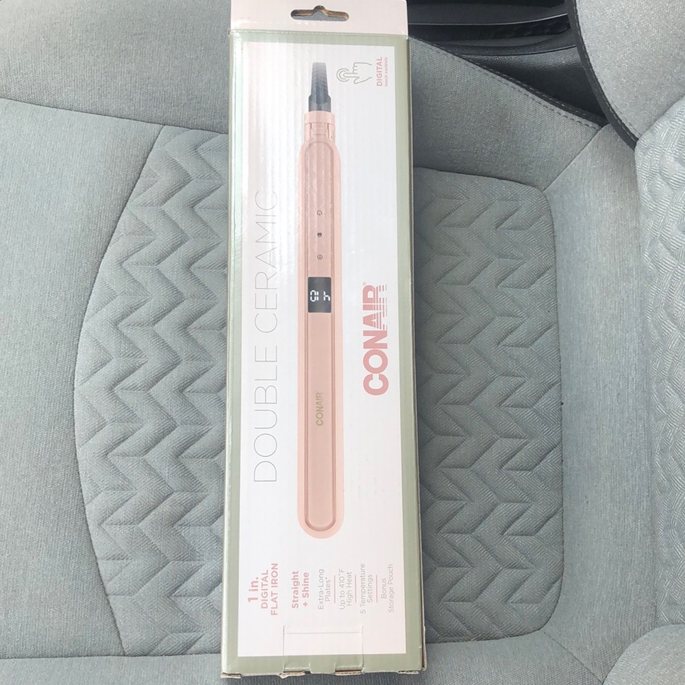 BNIB CONAIR Double Ceramin Rose Pink 1 inch digital face flat iron + Pouch - Picture 2 of 4